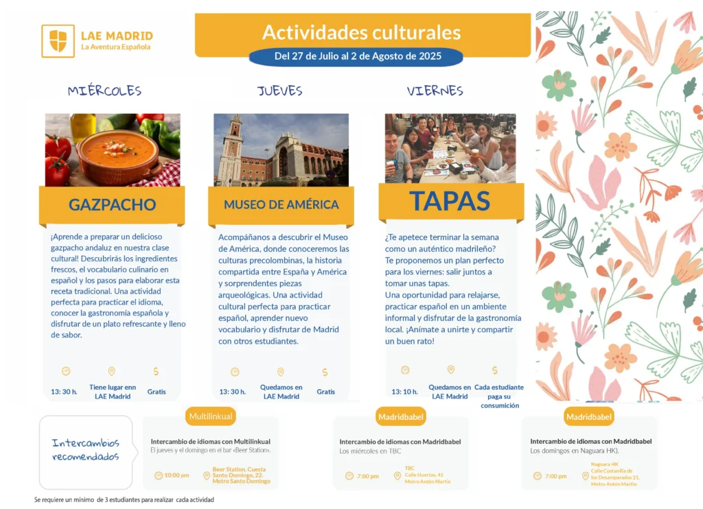 27 JULIO ACTIVIDADES CULTURALES FLYER