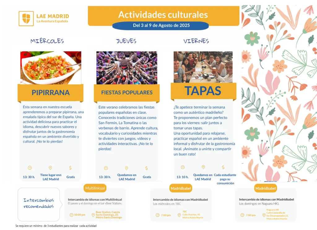 3 AGOSTO ACTIVIDADES CULTURALES FLYER