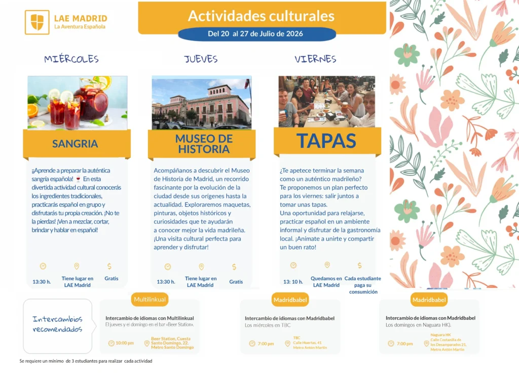 ACTIVIDADES CULTURALES 20 julio 2026