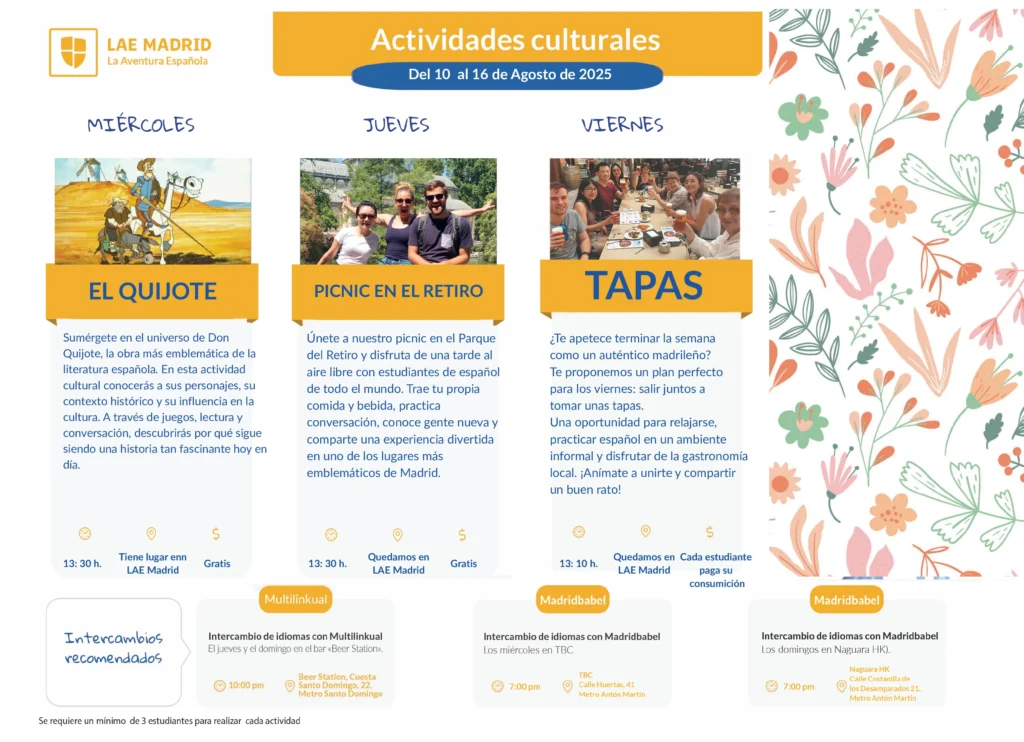 10 AGOSTO ACTIVIDADES CULTURALES FLYER