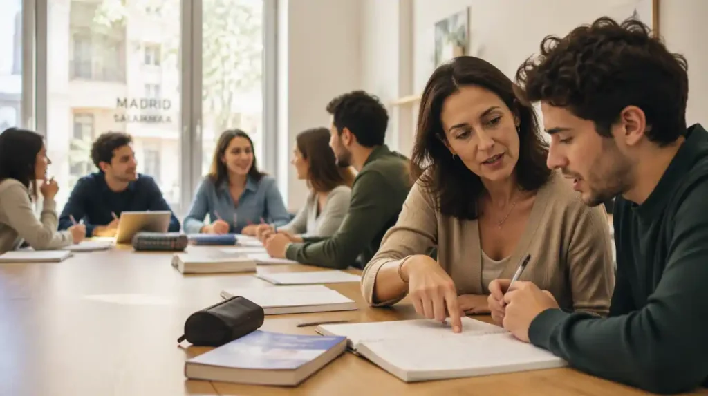 Adult learner receiving personalised feedback during a Power Intensive Spanish course at LAE Madrid