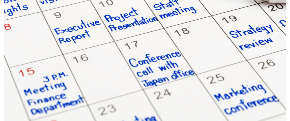 An agenda with a busy schedule in handwriting